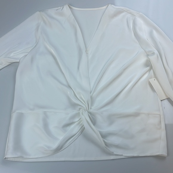 Satin Top with feather details on cuffs S123-29 - Picture 3 of 5